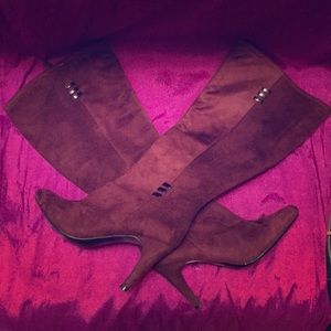 Brushed suede like high calf boots